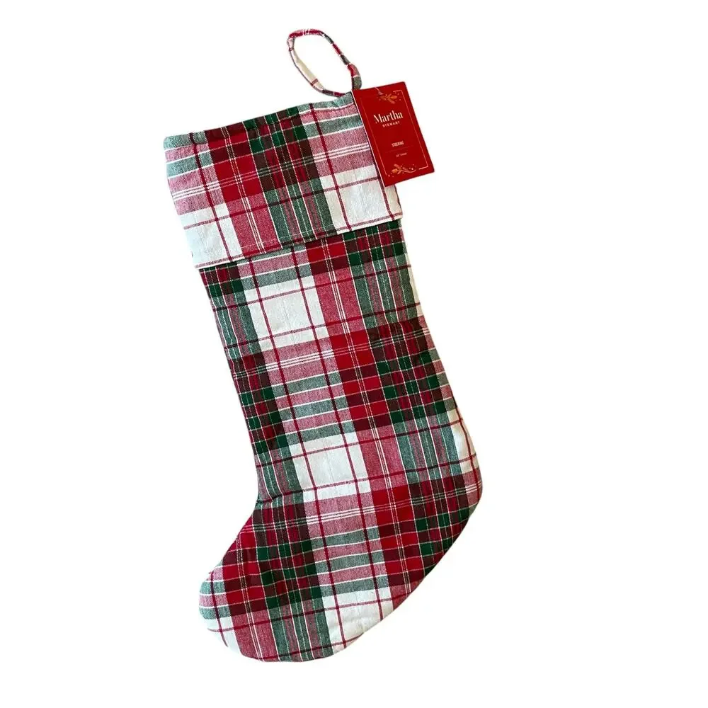 Martha Stewart Bow Tartan Stocking 22in Plaid Christmas Holiday Decor NEW